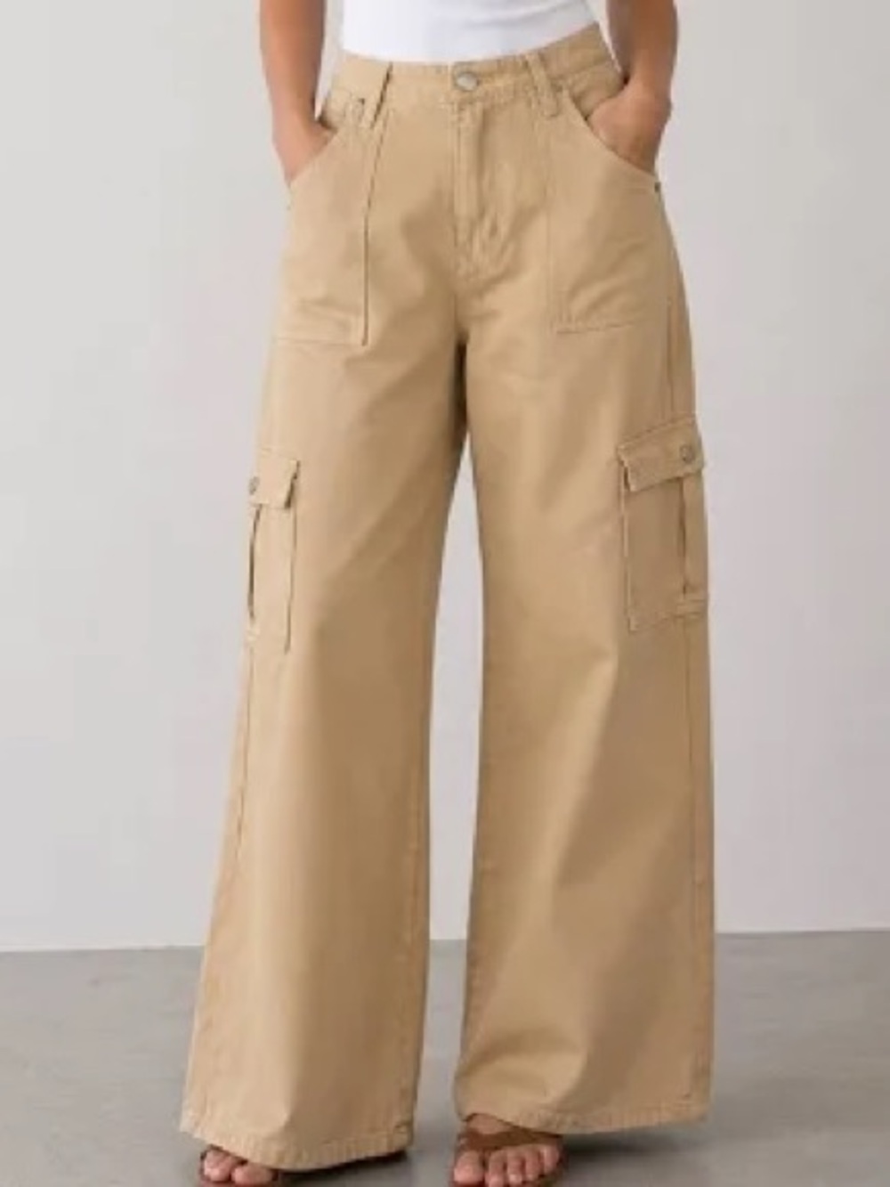 Princess Polly Adrianne Wide Leg Cargo Jeans Stone
